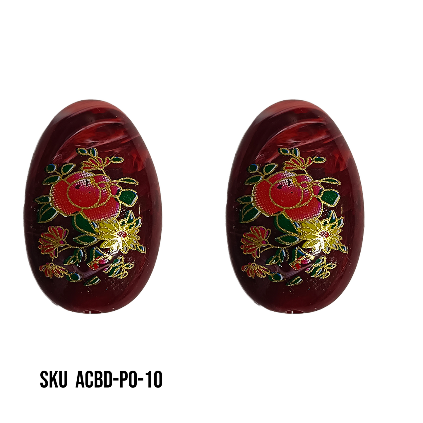 ACRYLIC BEADS PRINTED OVAL PER PIECE