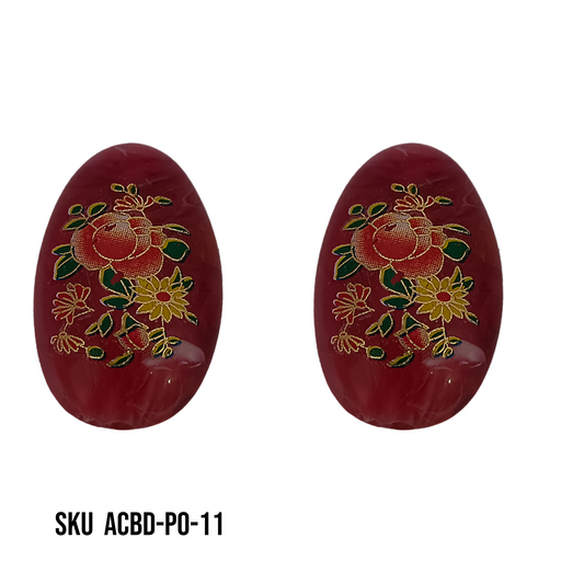 ACRYLIC BEADS PRINTED OVAL PER PIECE