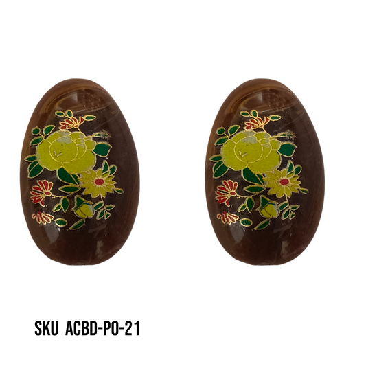 ACRYLIC BEADS PRINTED OVAL PER PIECE