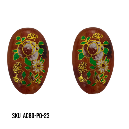 ACRYLIC BEADS PRINTED OVAL PER PIECE