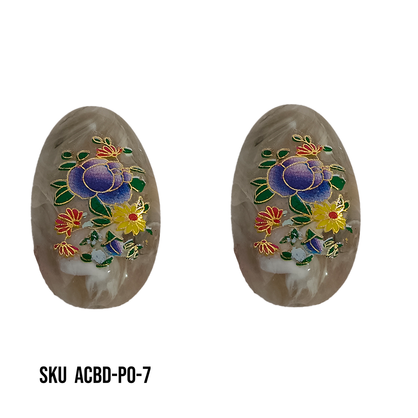 ACRYLIC BEADS PRINTED OVAL PER PIECE