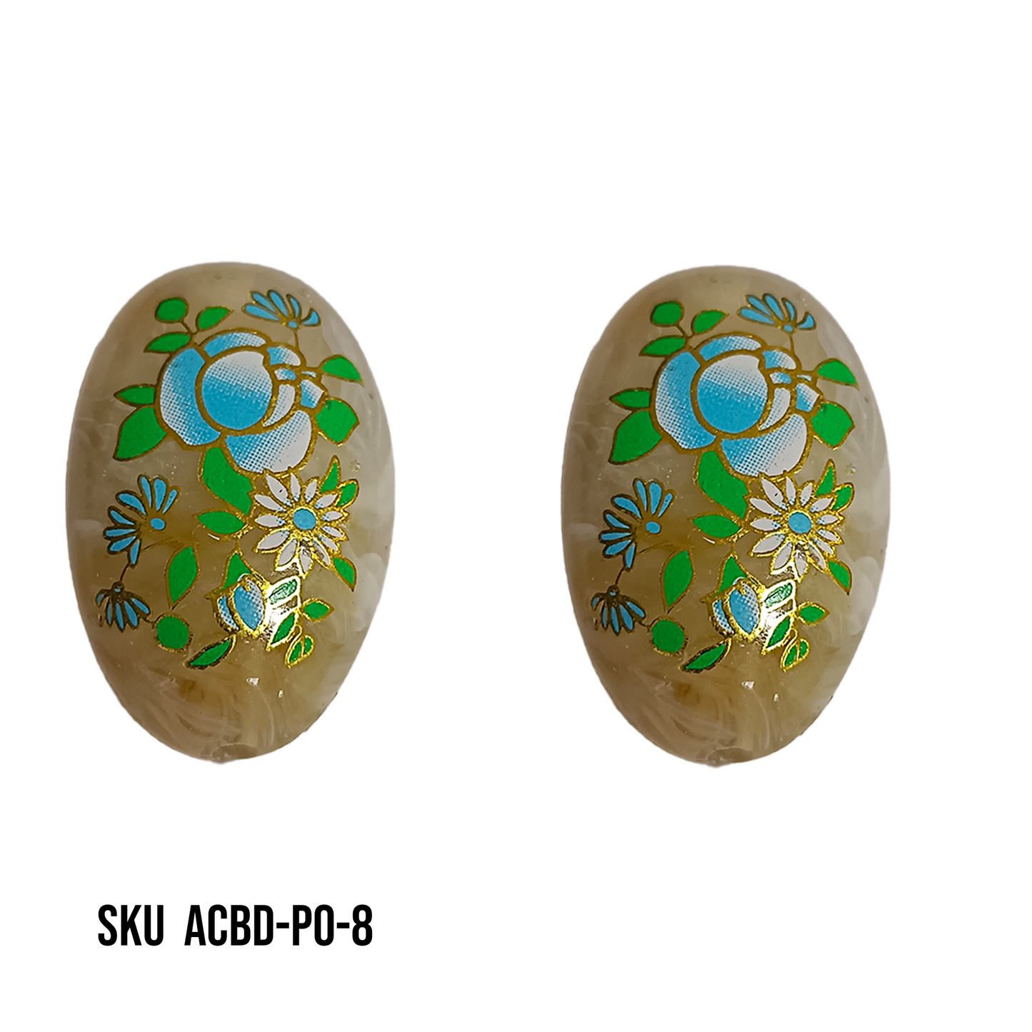 ACRYLIC BEADS PRINTED OVAL PER PIECE