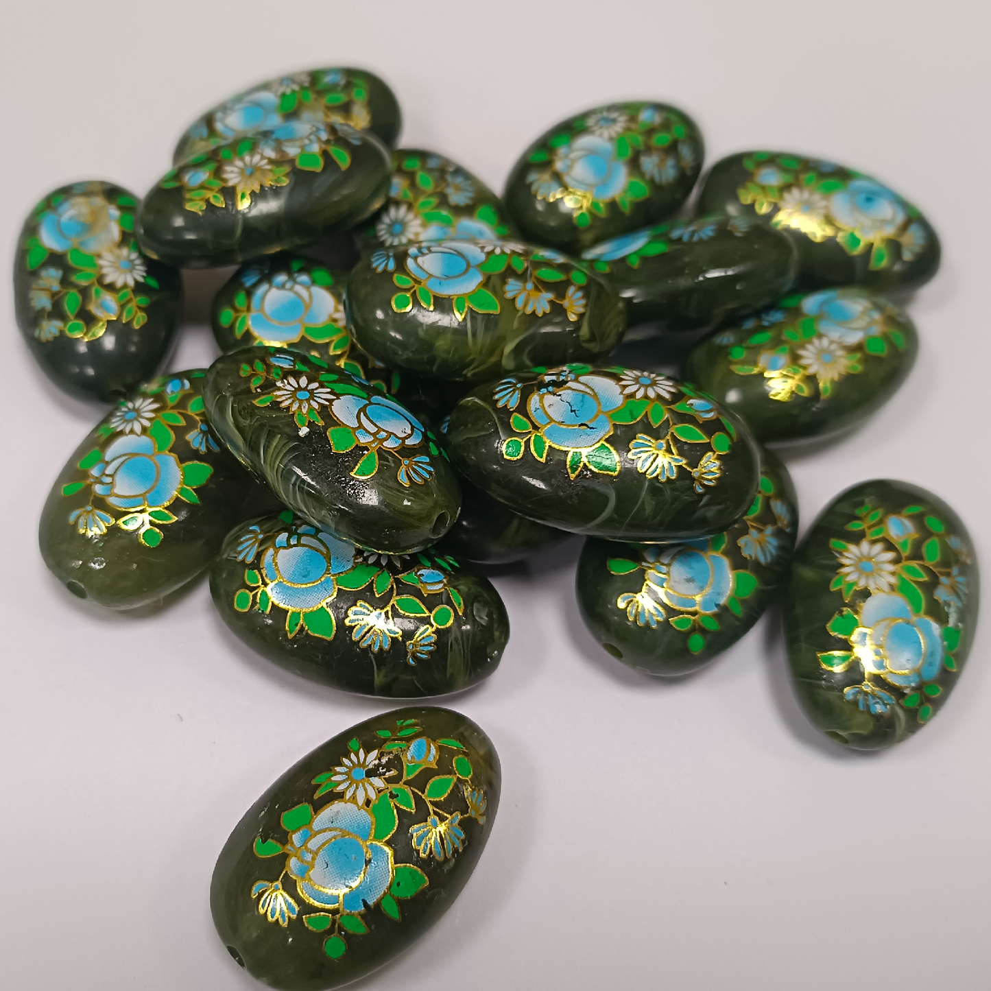 ACRYLIC BEADS PRINTED OVAL PER PIECE