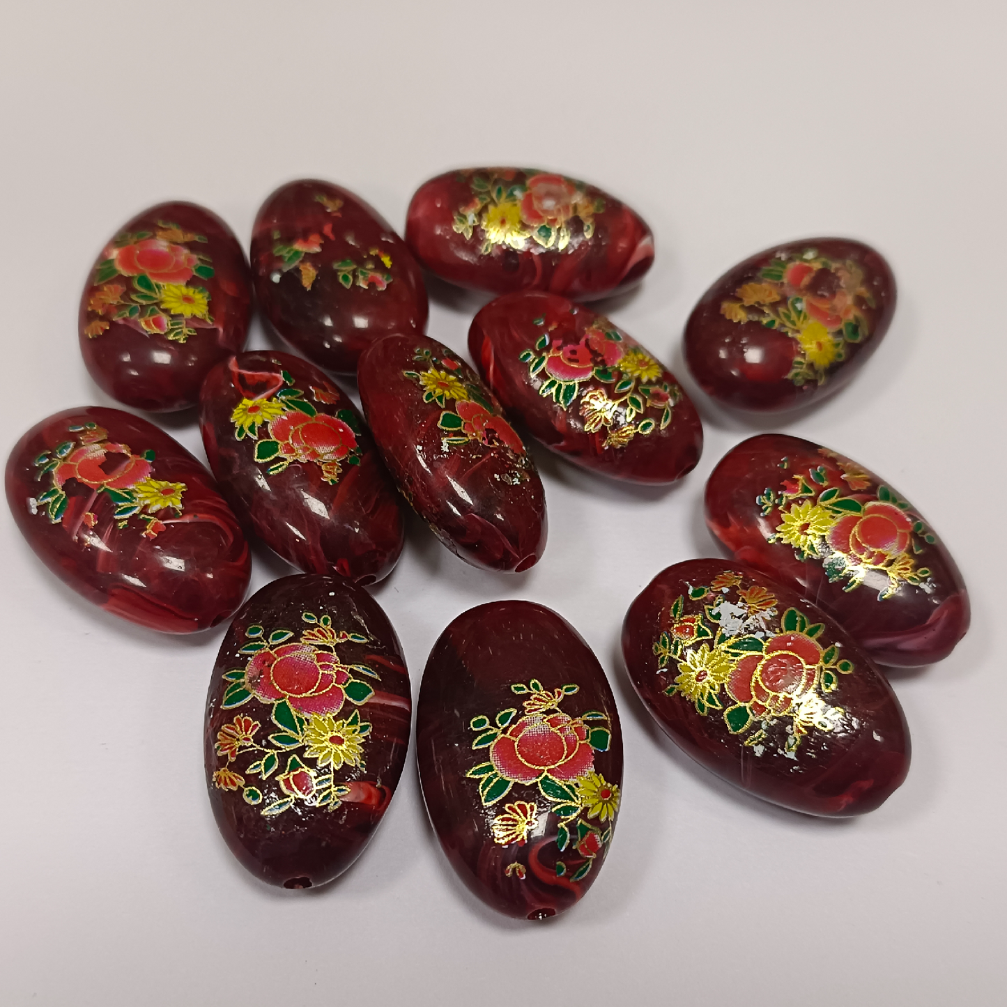 ACRYLIC BEADS PRINTED OVAL PER PIECE