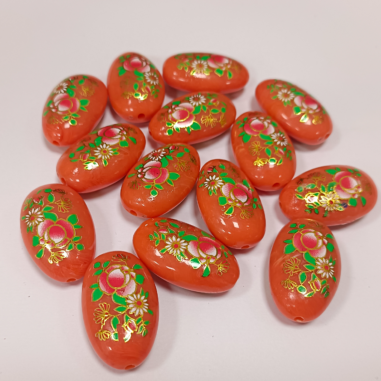 ACRYLIC BEADS PRINTED OVAL PER PIECE