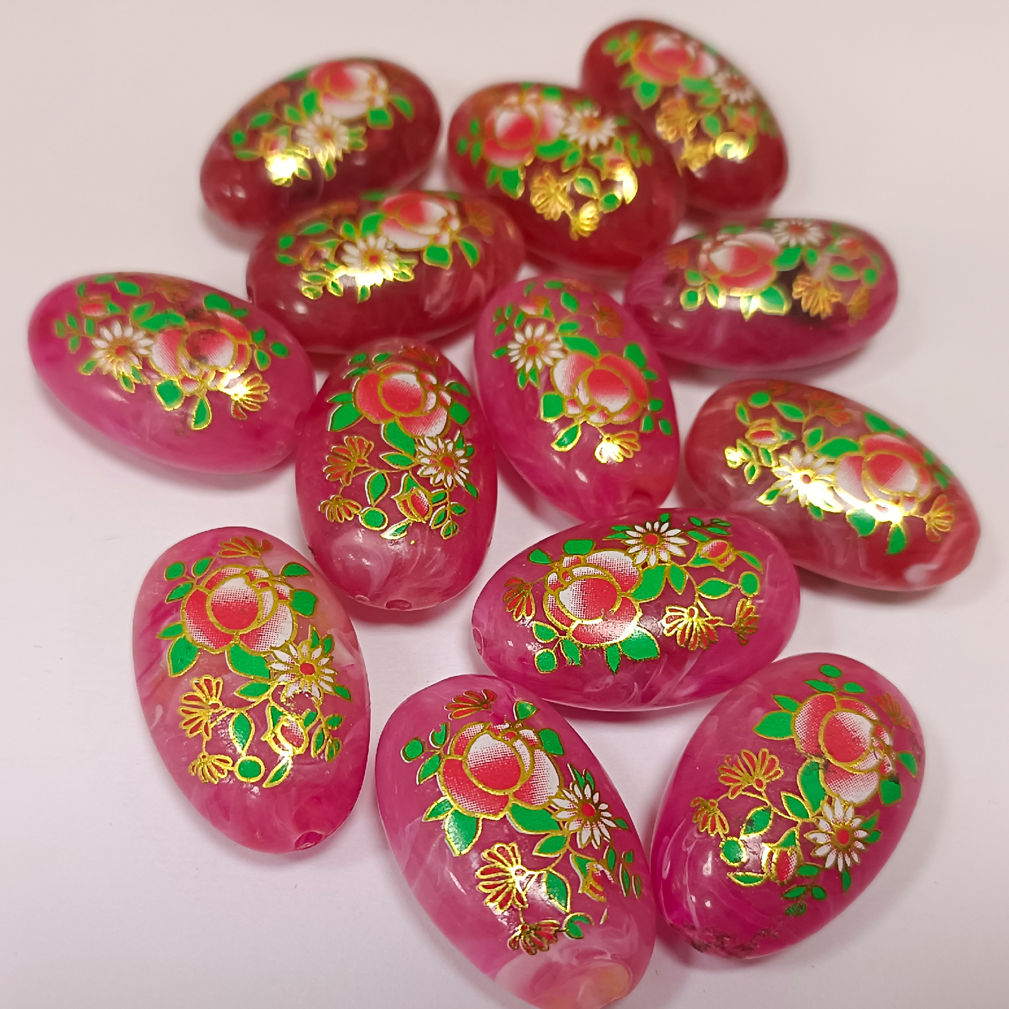 ACRYLIC BEADS PRINTED OVAL PER PIECE