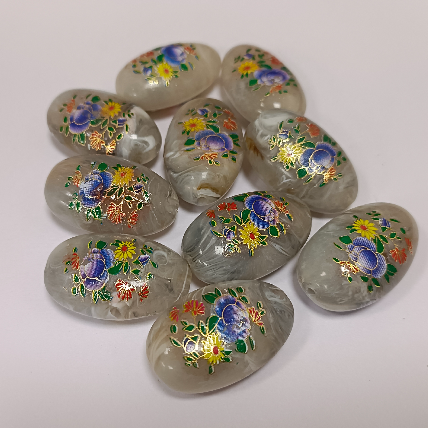 ACRYLIC BEADS PRINTED OVAL PER PIECE