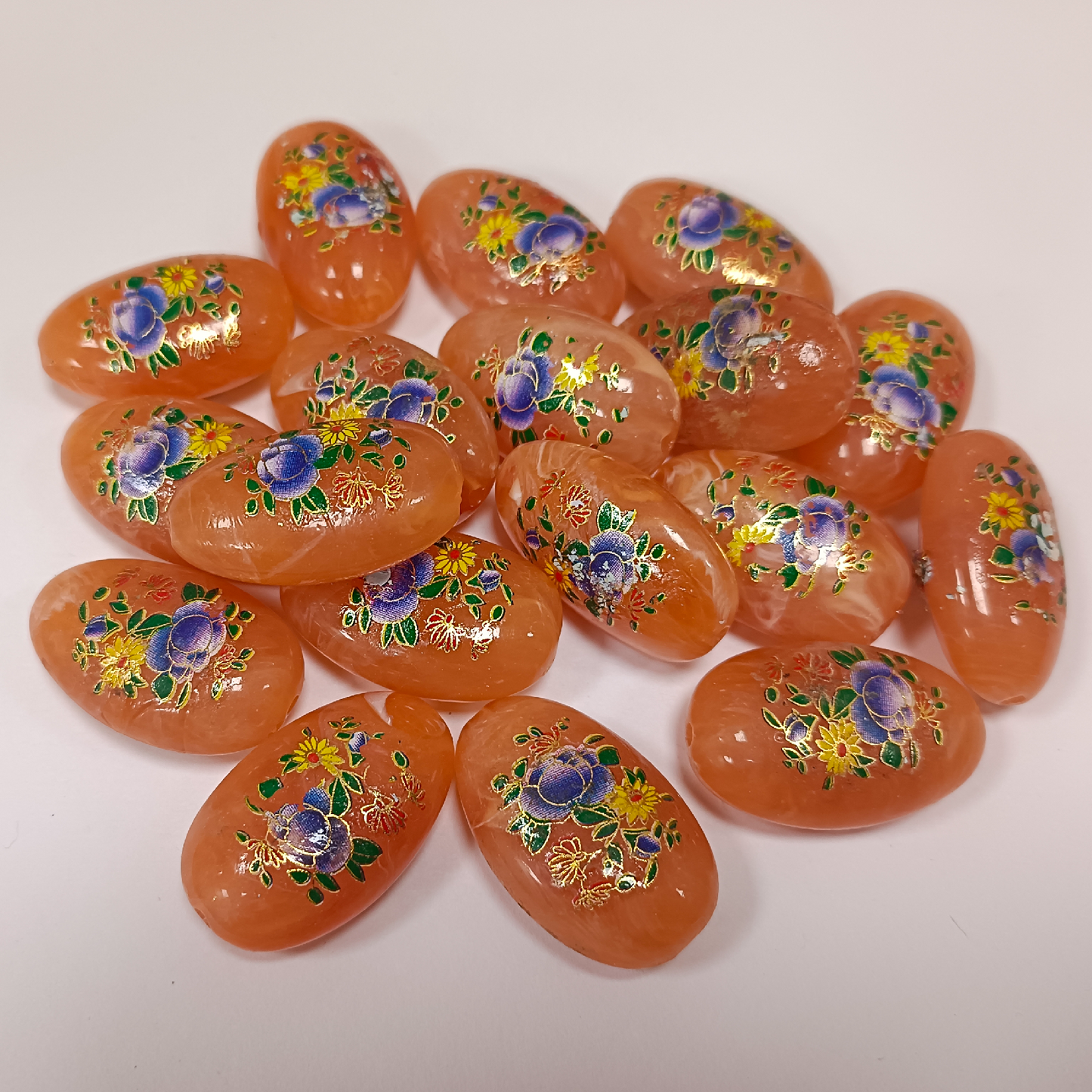 ACRYLIC BEADS PRINTED OVAL PER PIECE