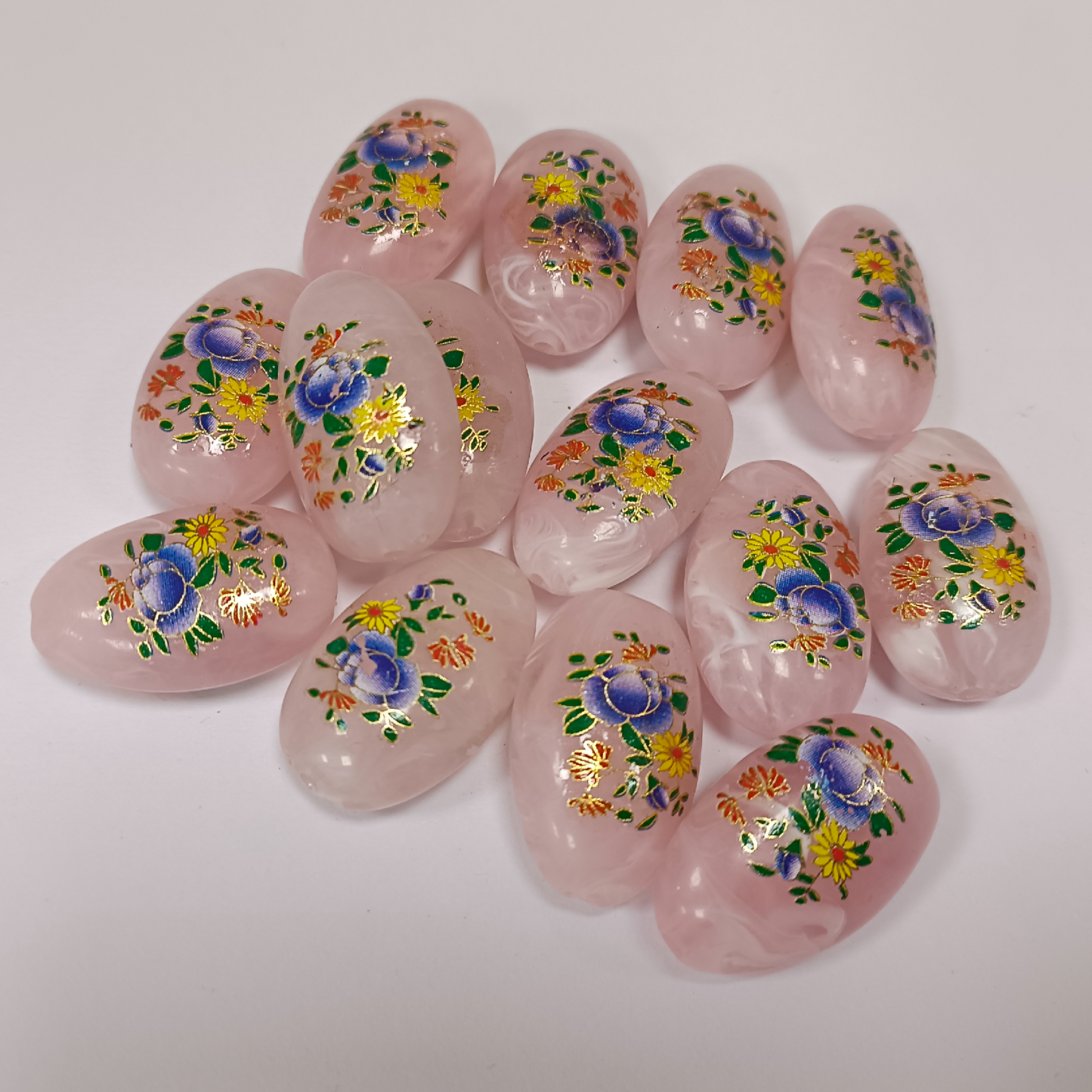 ACRYLIC BEADS PRINTED OVAL PER PIECE
