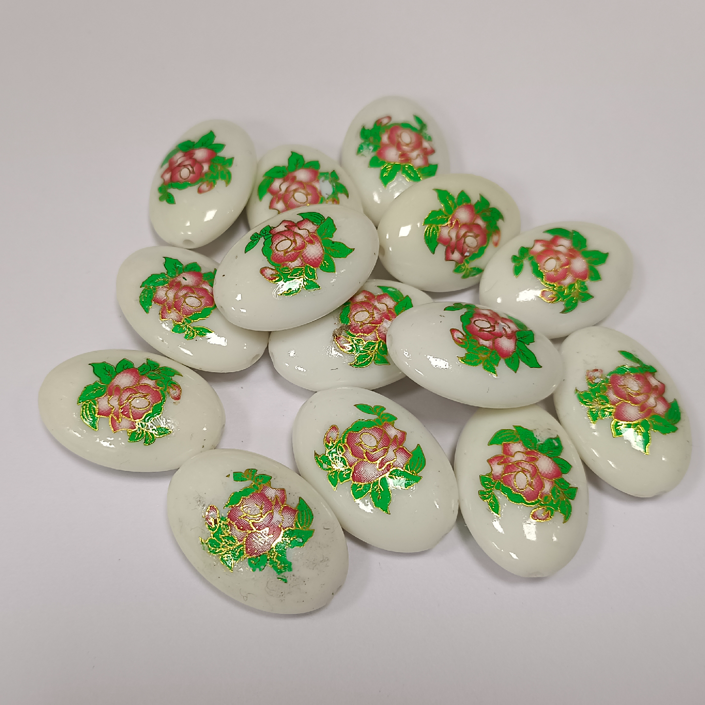 ACRYLIC BEADS PRINTED OVAL PER PIECE