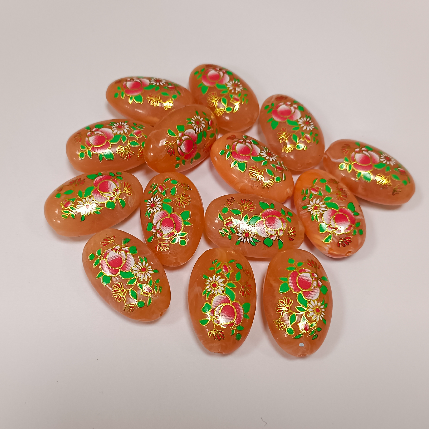 ACRYLIC BEADS PRINTED OVAL PER PIECE
