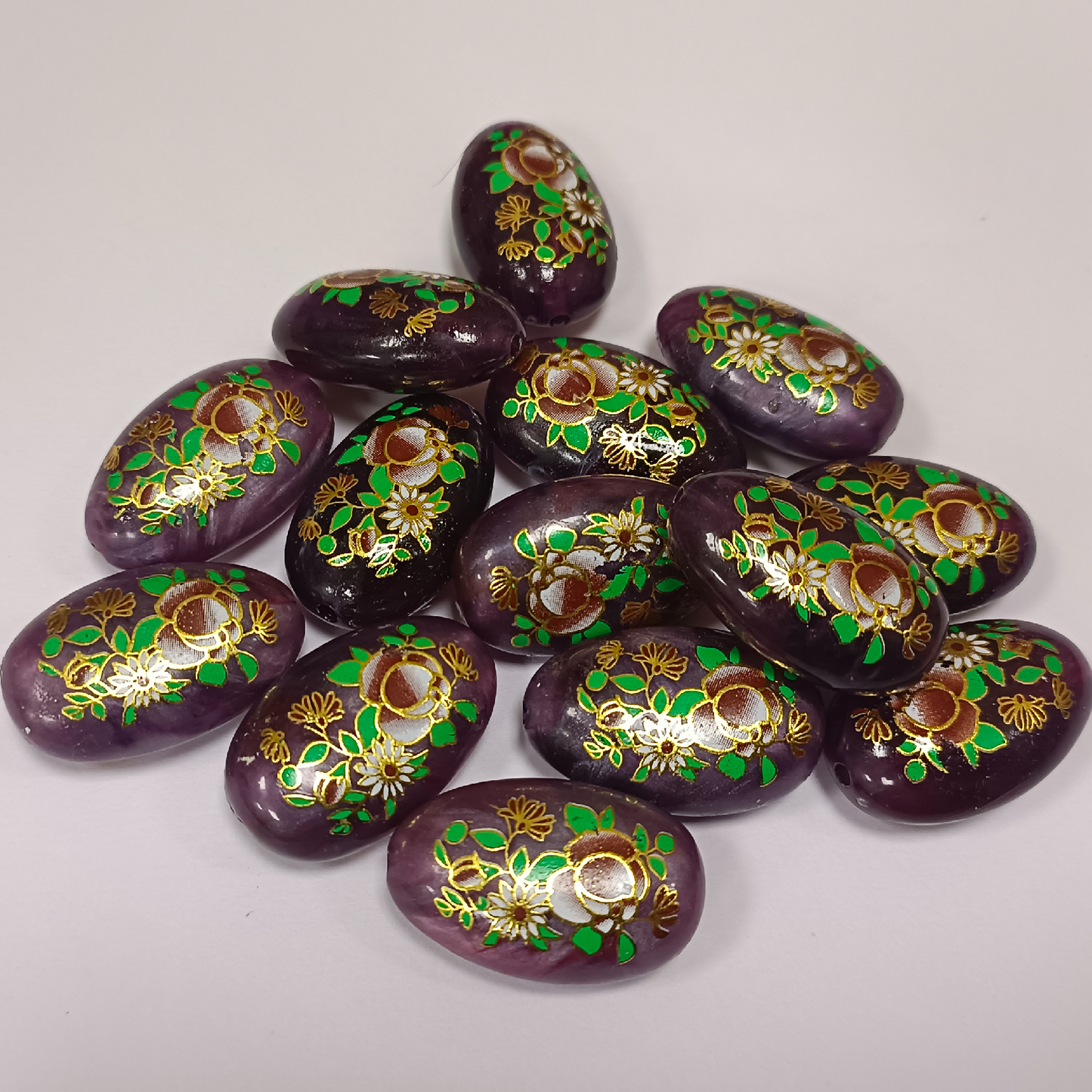 ACRYLIC BEADS PRINTED OVAL PER PIECE