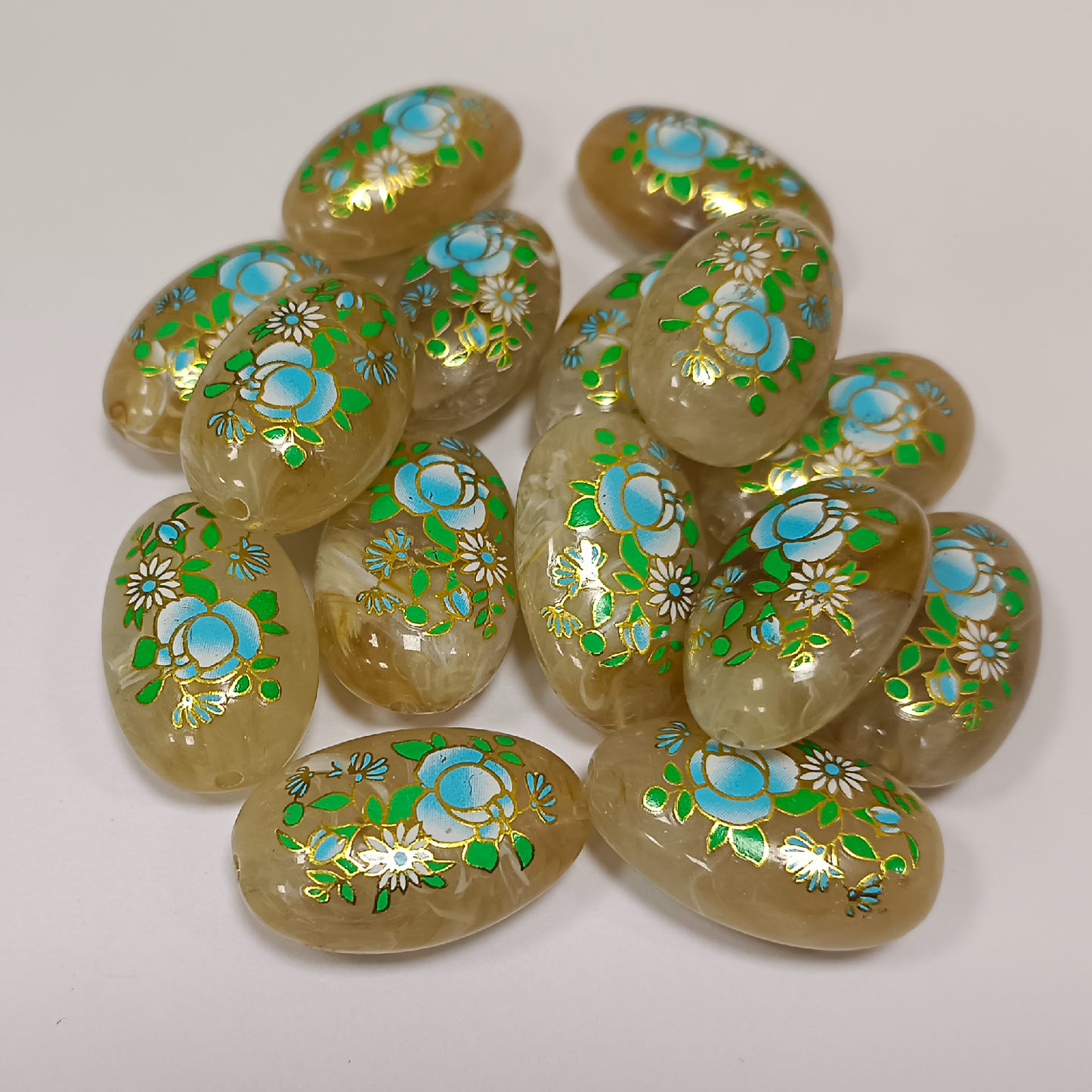 ACRYLIC BEADS PRINTED OVAL PER PIECE
