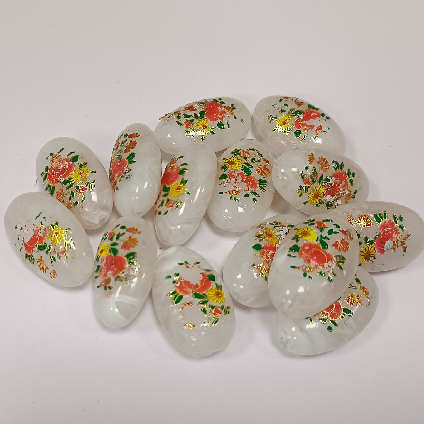 ACRYLIC BEADS PRINTED OVAL PER PIECE