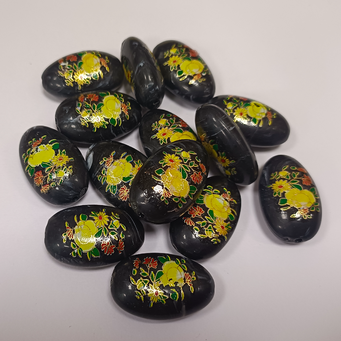 ACRYLIC BEADS PRINTED OVAL PER PIECE