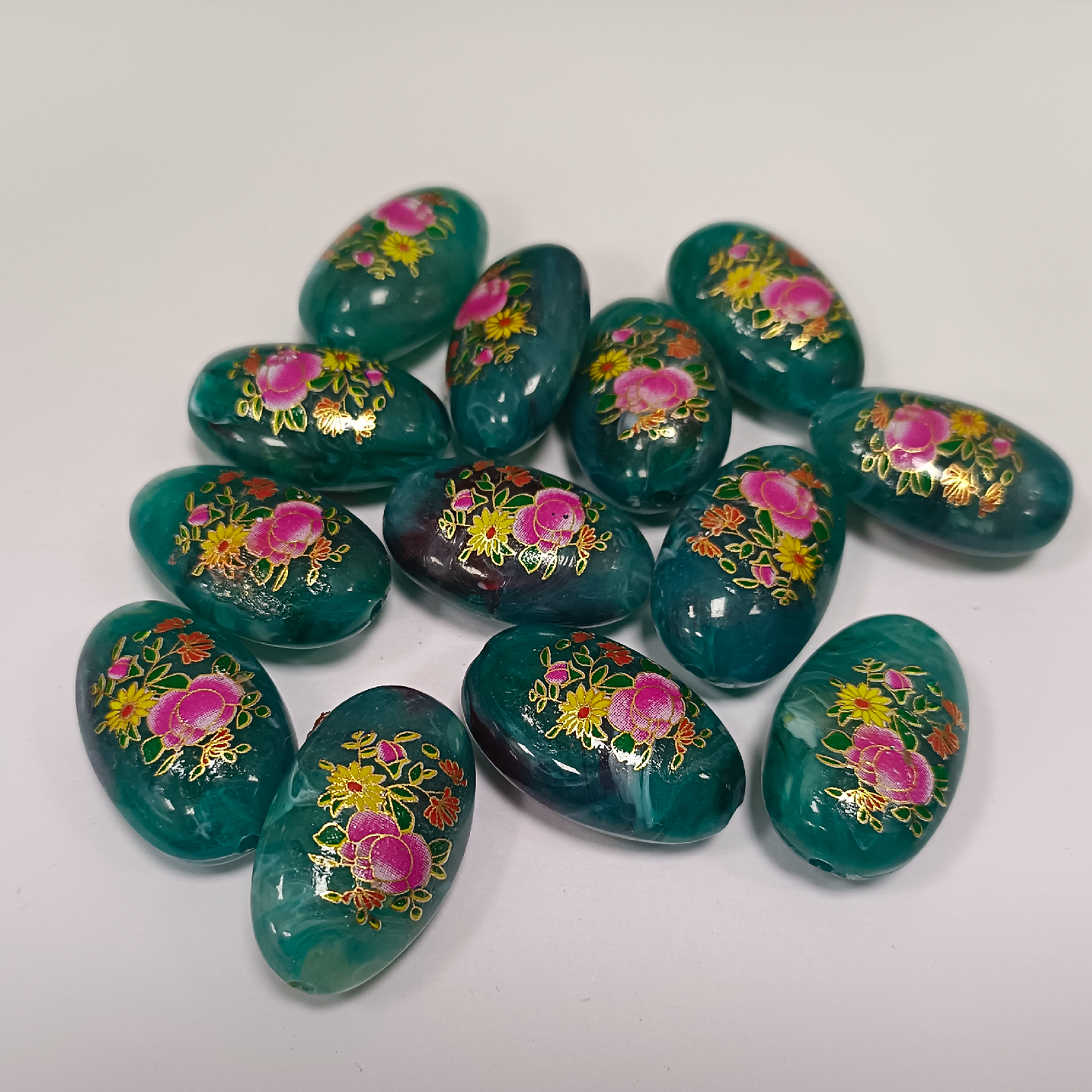 ACRYLIC BEADS PRINTED OVAL PER PIECE