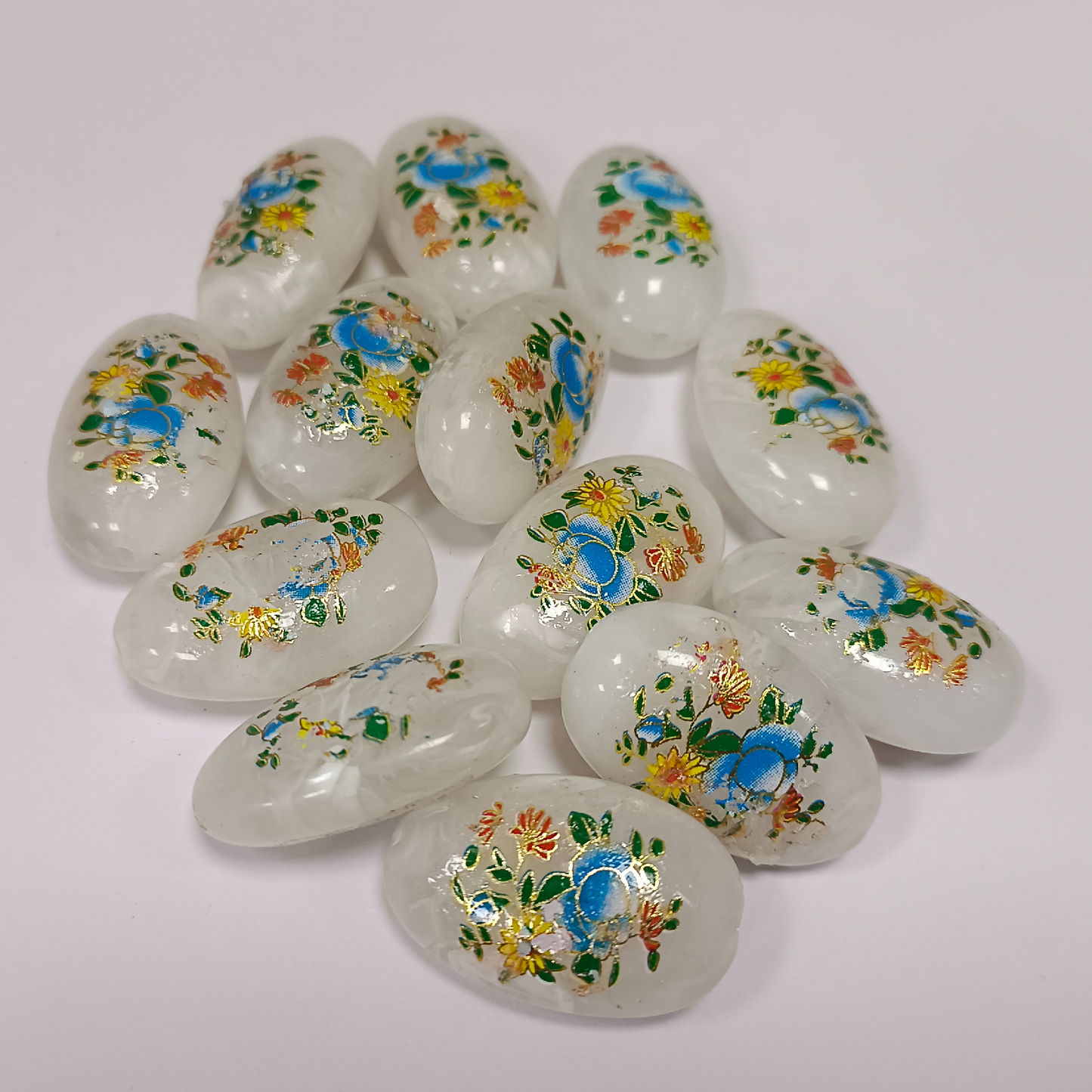 ACRYLIC BEADS PRINTED OVAL PER PIECE