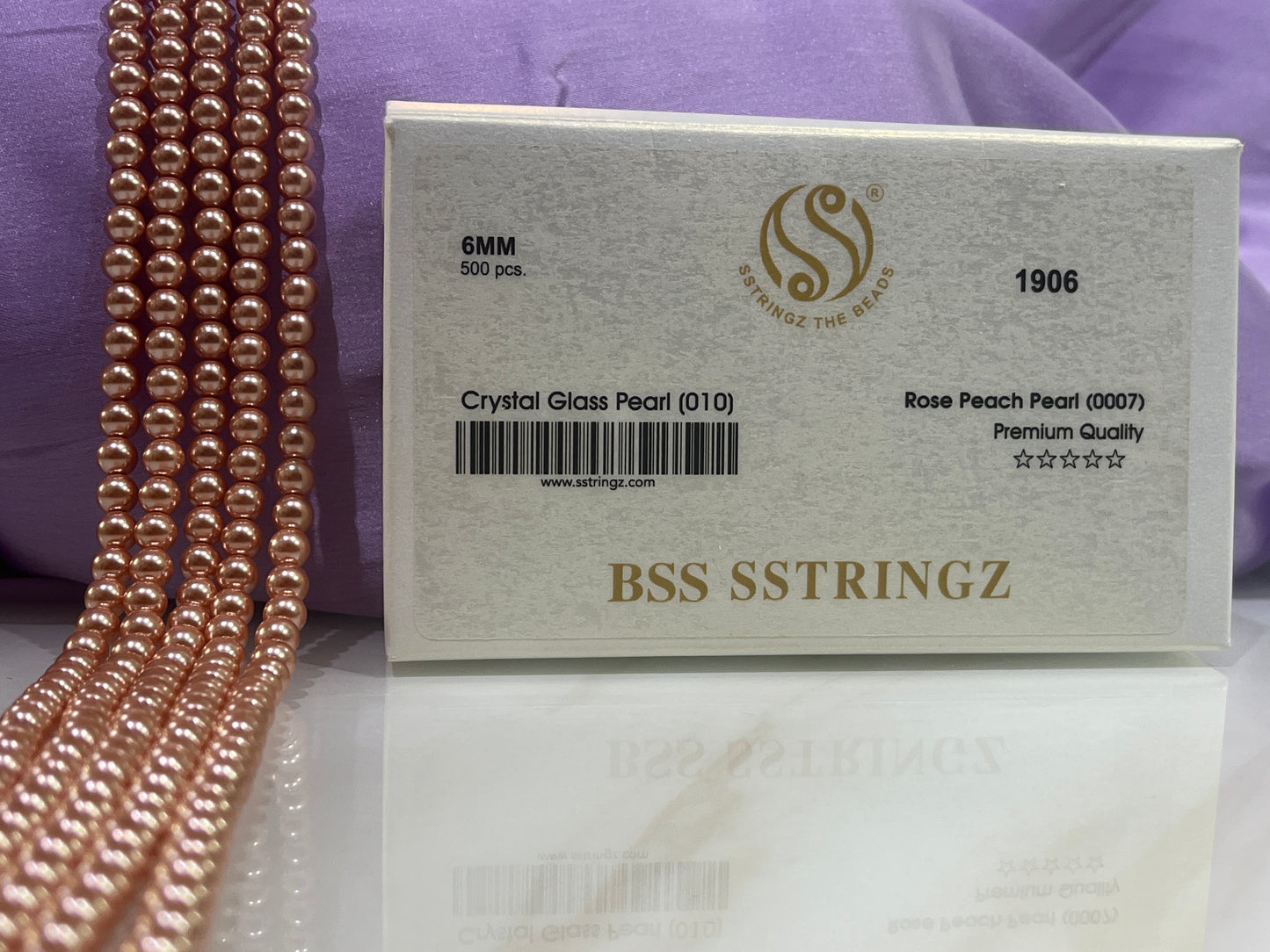 BSS SSTRINGZ ROSE PEACH PEARL 6MM