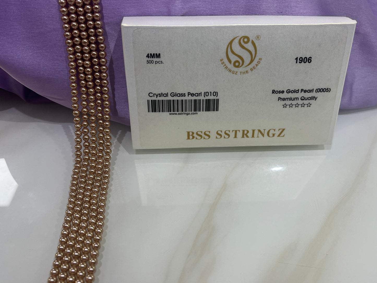 BSS SSTRINGZ ROSE GOLD PEARL 4MM