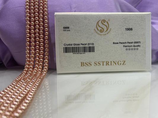 BSS SSTRINGZ ROSE PEACH PEARL 6MM
